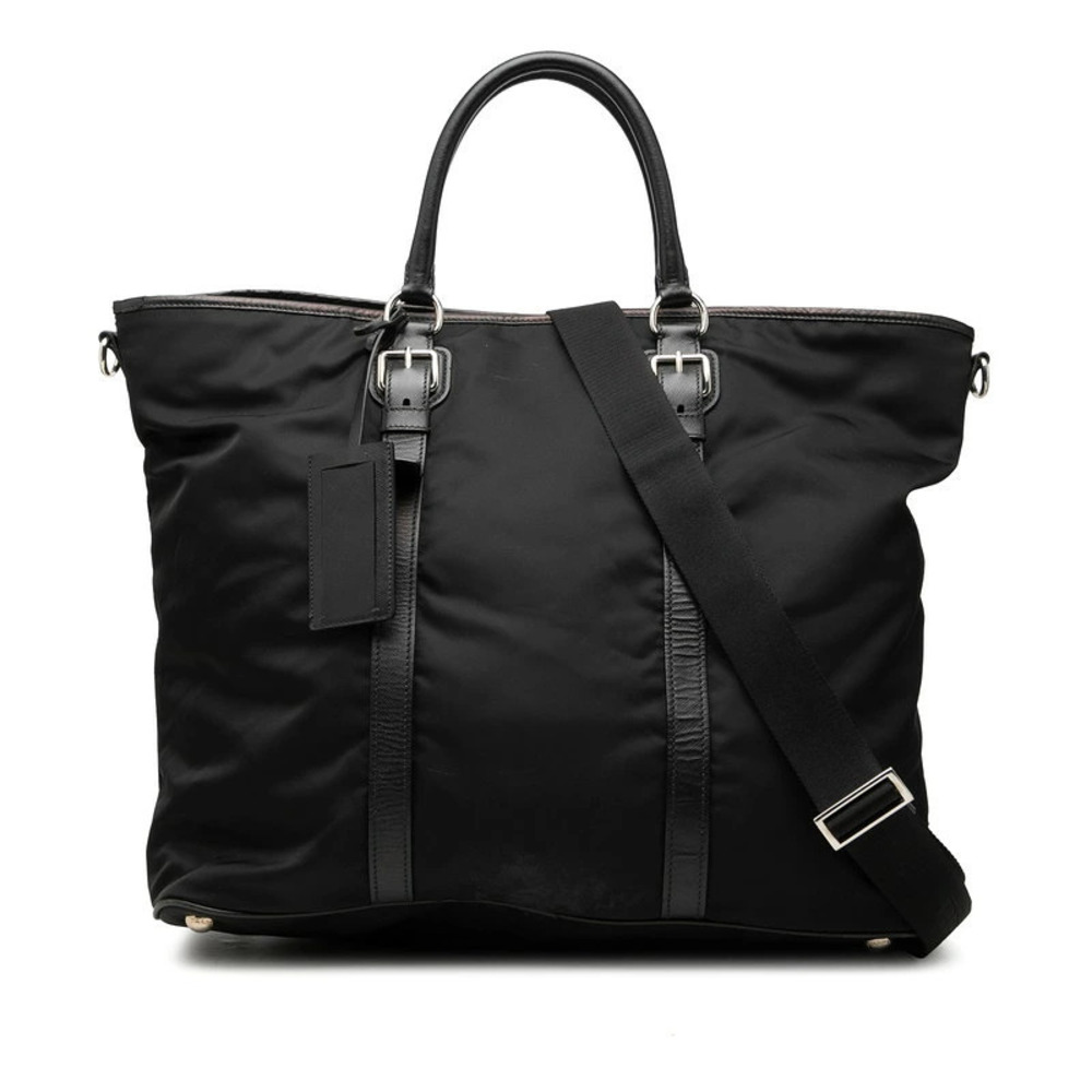 Prada Triangle Plate 2way Shoulder Bag Black Leather